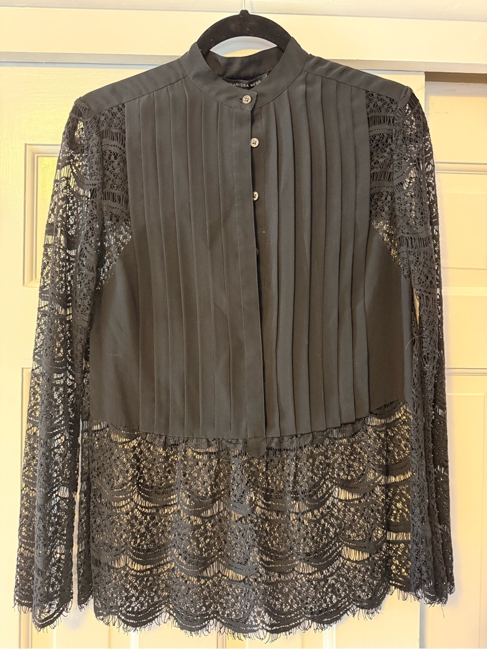 Marissa Webb Black Lace Pleated Front Blouse